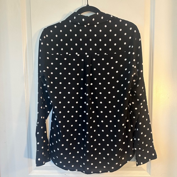 Express The Portofino Black & White Polka Dot Button Up Tab Sleeve Shirt, Small - Picture 2 of 7